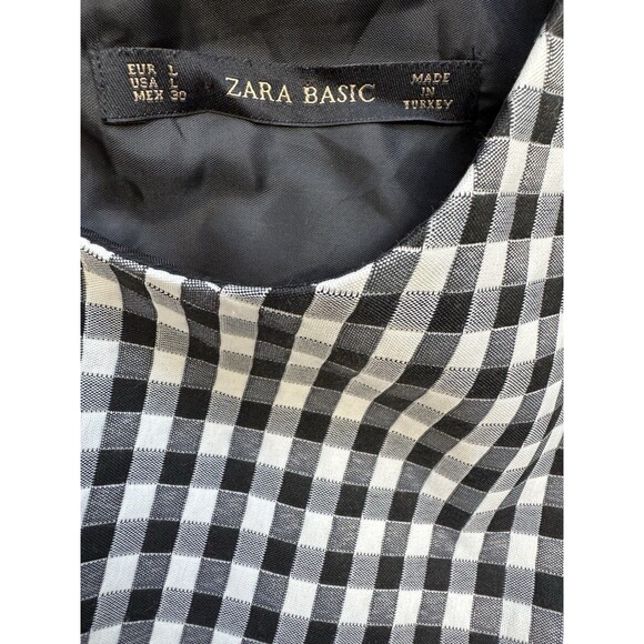 Zara Basic Women’s Black White Gingham Check Dress Size L Fit & Flare - Picture 7 of 9